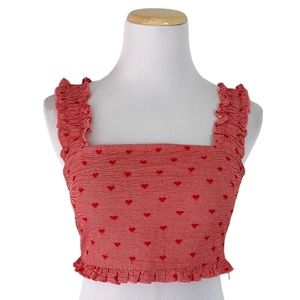 Cider Gingham Check Heart Crop Top Size Small Red